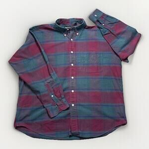 Vintage Neiman Marcus 80s Mens Plaid Oxford Button Down Shirt Size L Preppy Top